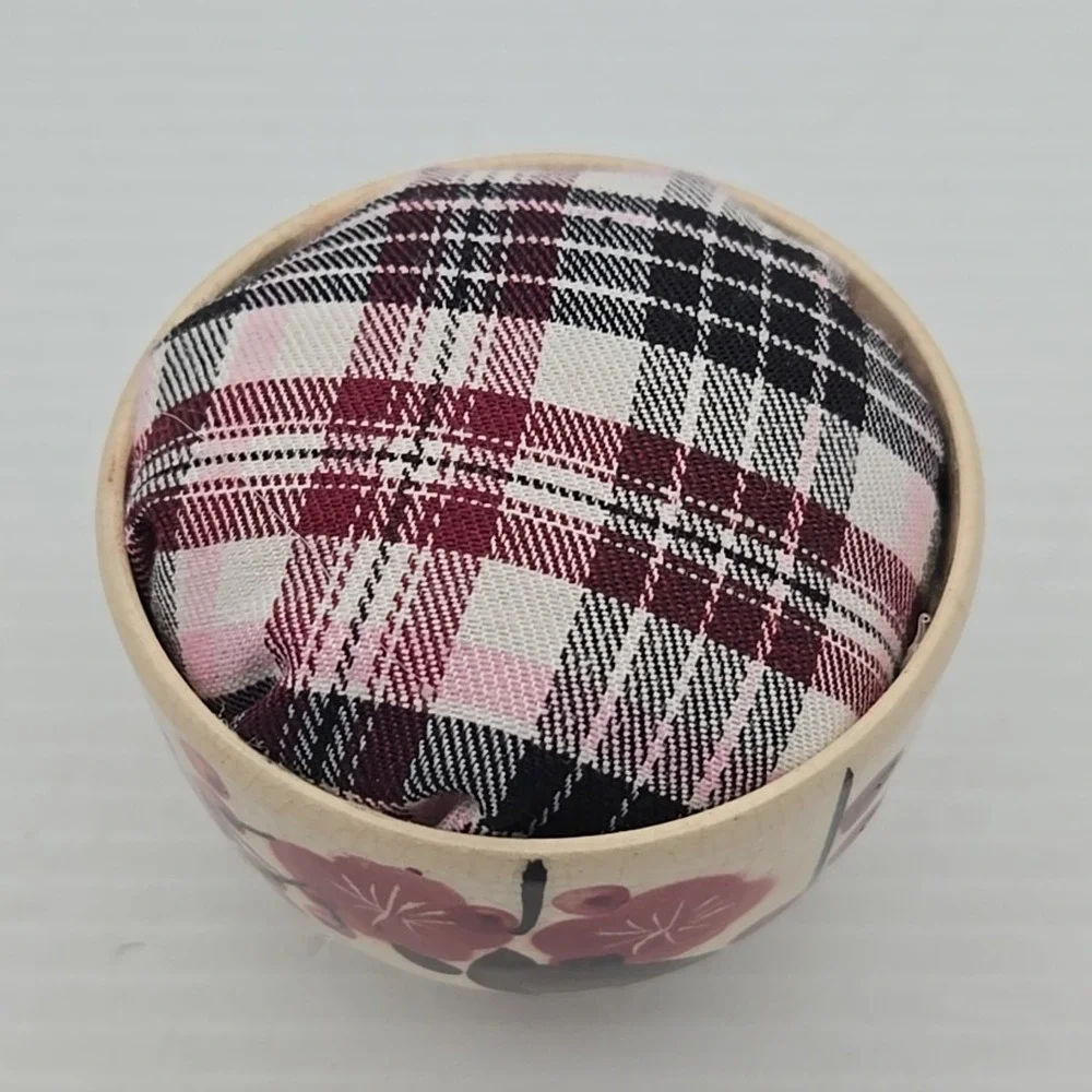 Pincushion Pin Cushion Handmade‎ from Vintage Antique Quilt & Japan Bowl